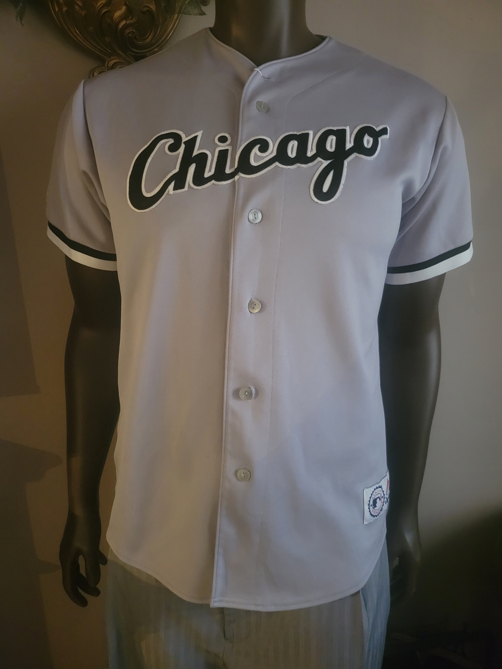 Majestic Chicago Baseball Jersey in Light Gray with Black Trim
